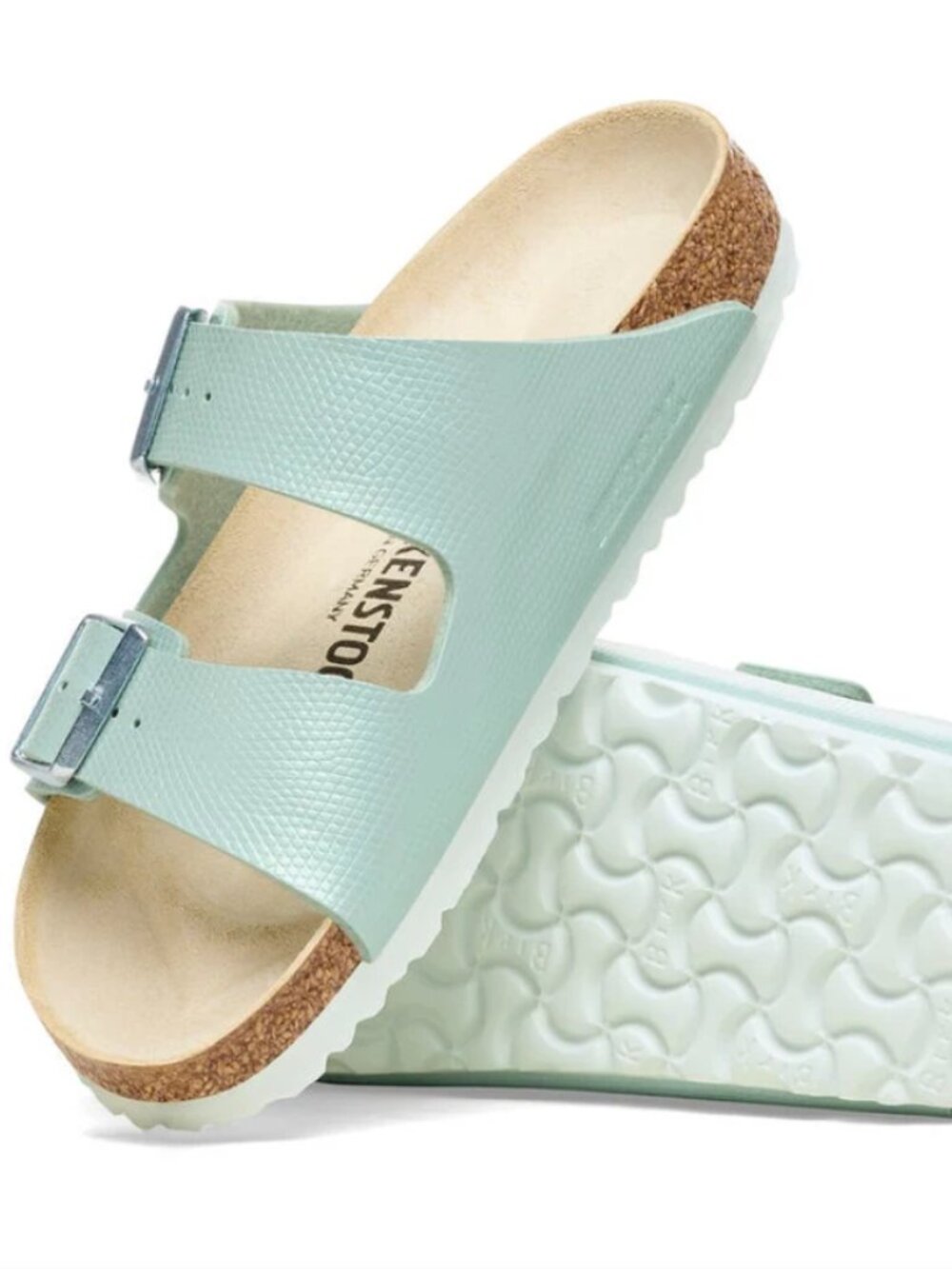 Birkenstock Arizona Shiny Lizard Surf Green Embossed Birko-Flor Narrow Width